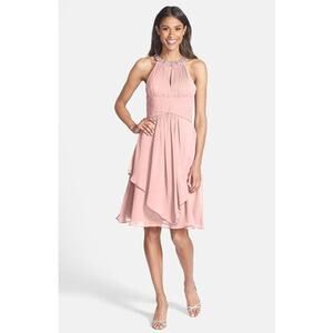 Eliza J Embellished Neck Layered Chiffon Fit Flare Dress Size 12 NWT